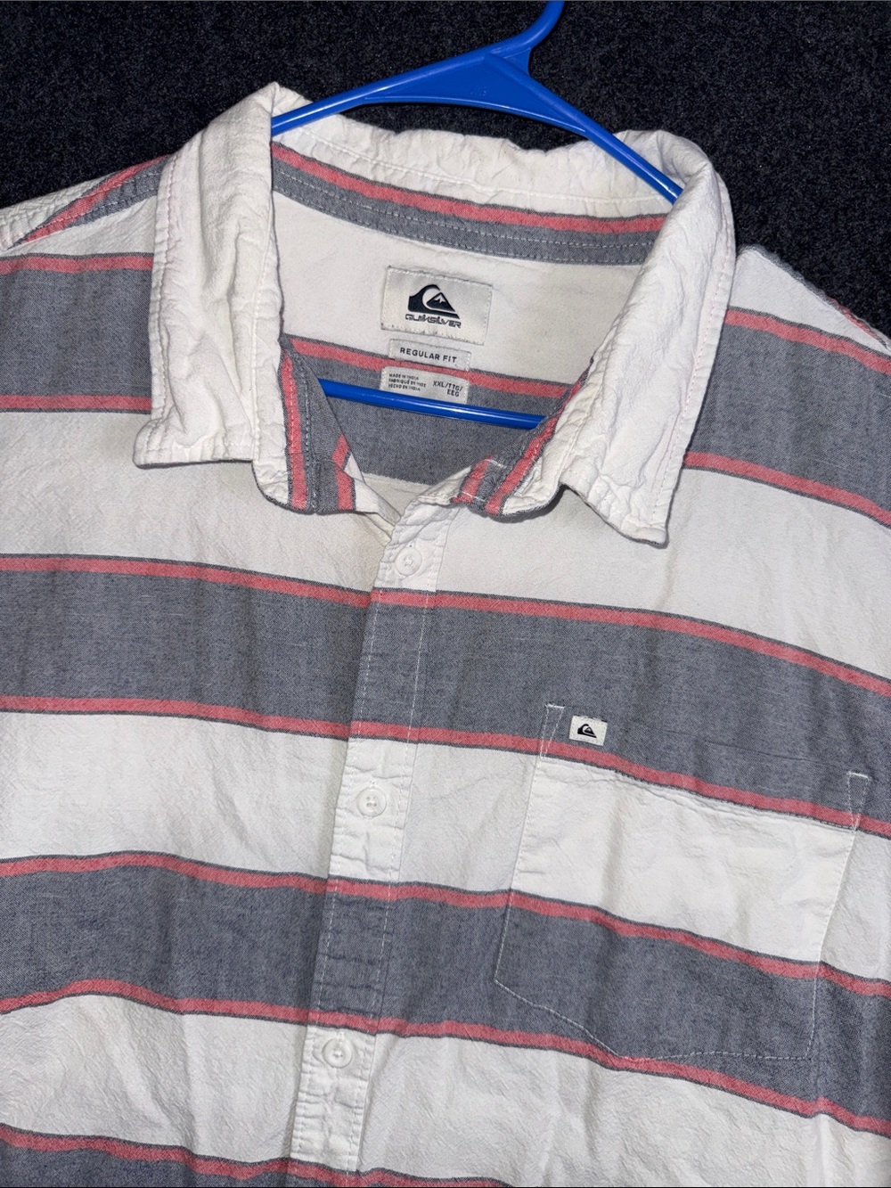 Quiksilver White, Gray & Red Stripe Casual Button-Down Shirt